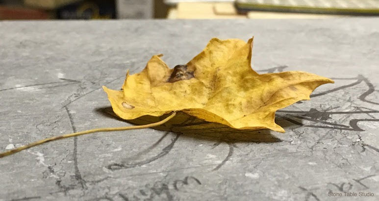 Maple leaf on table