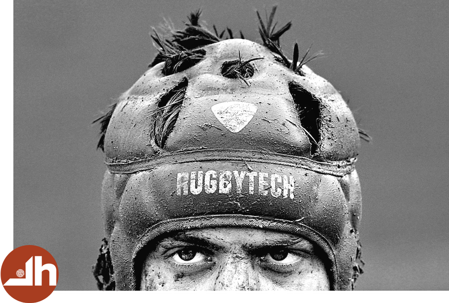 Rugby player headshot, black and white, photo by Casey Templeton